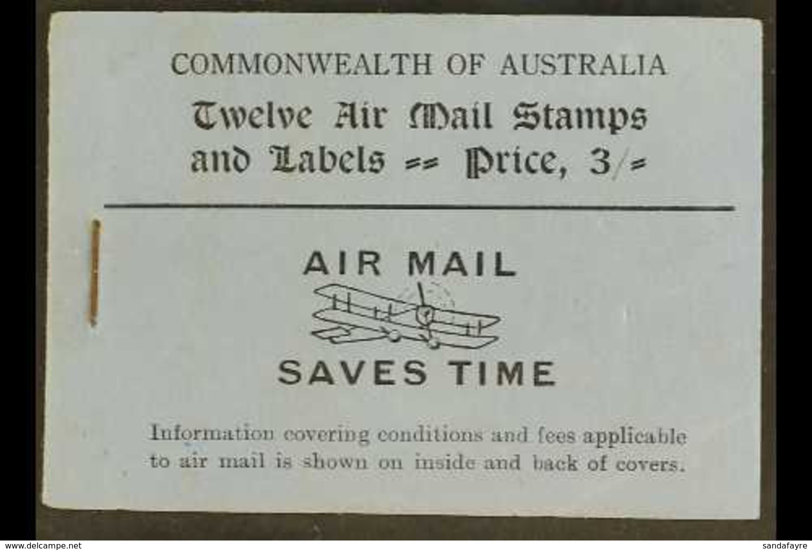 BOOKLETS 1930 3s Airmail Booklet, Cover In Black On Blue, SG SB24, Fine And Very Scarce. For More Images, Please Visit H - Other & Unclassified