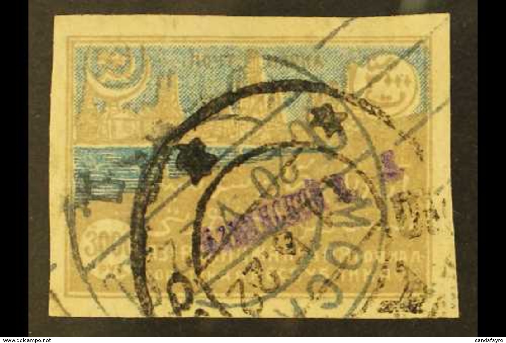 1922 BAKU LOCAL 3000r Cinnamon And Blue With Violet (25mm) Handstamped Overprint, SG 32, Very Fine Used. For More Images - Azerbaijan