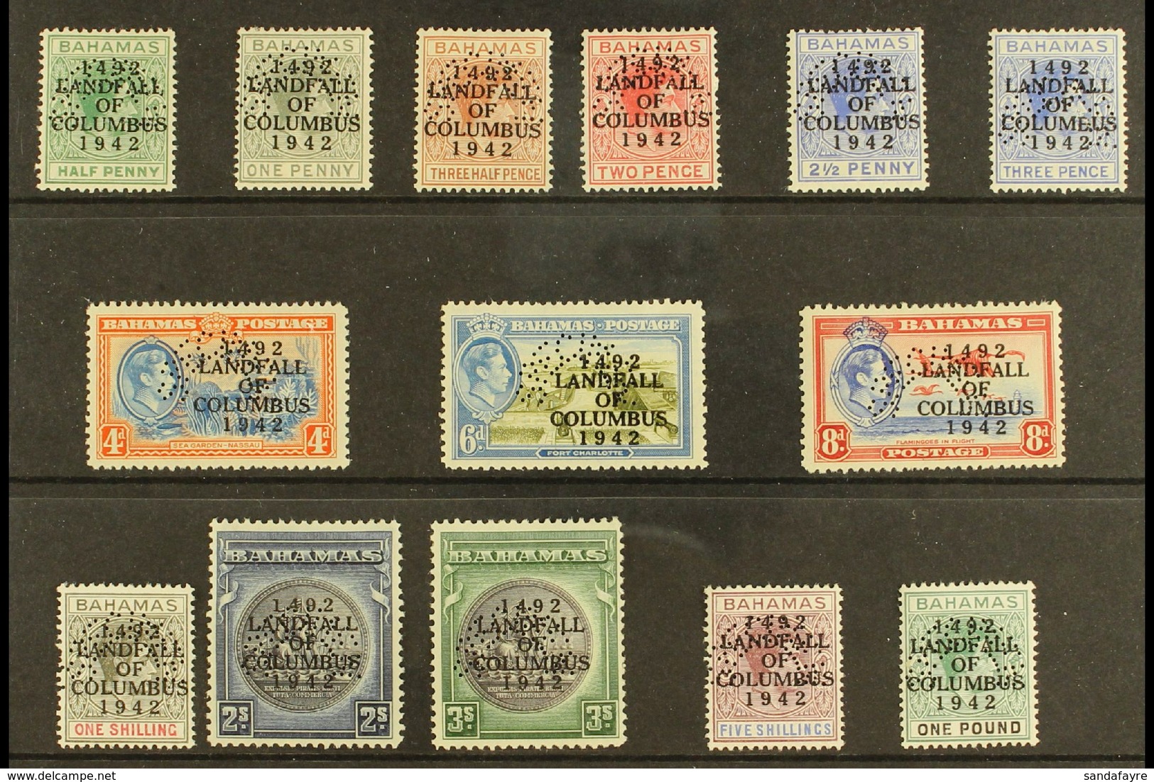 1942 Landfall Of Columbus Set Complete Perforated "Specimen", SG 162s/175s, Very Fine Mint. Scarce Set. (14 Stamps) For  - Sonstige & Ohne Zuordnung