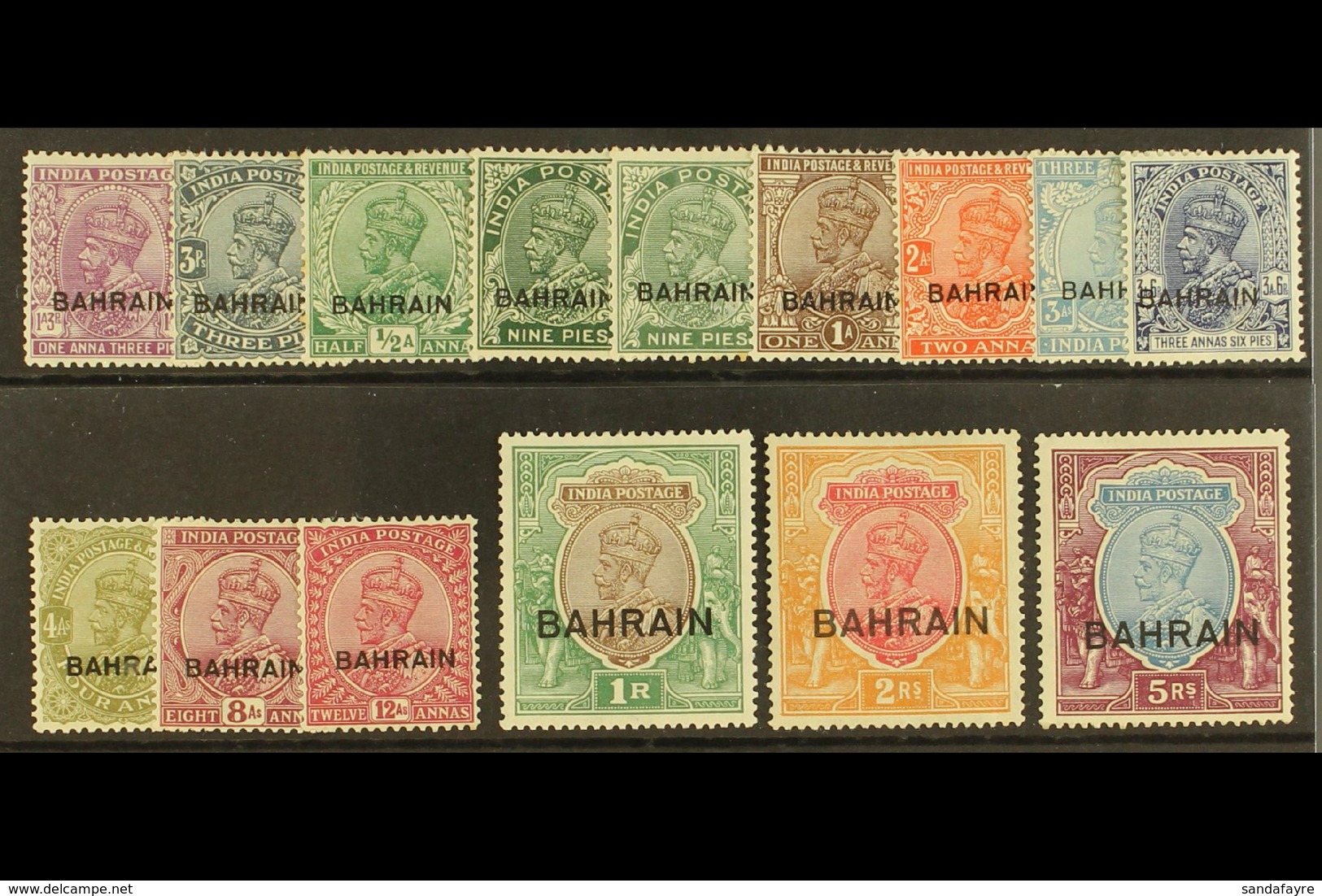1933-37 Overprints On King George V Stamps Of India Complete Set, The 5r Watermark Inverted, And Including 9p Typo Sprin - Bahrain (...-1965)