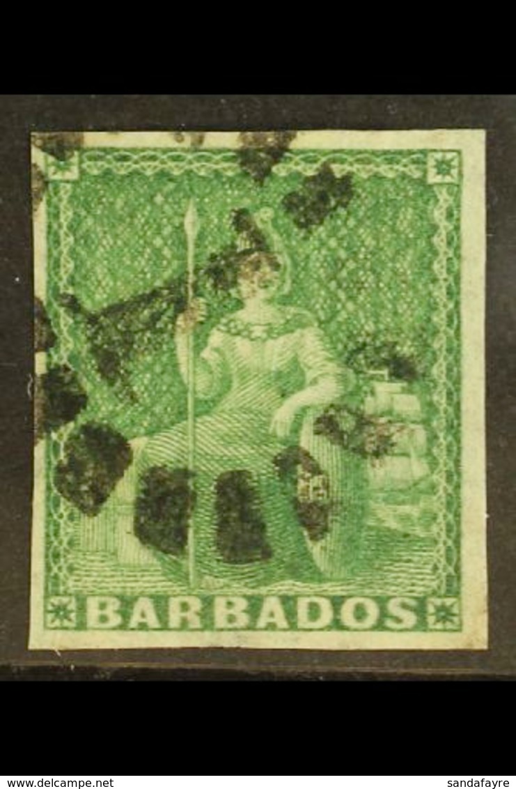 1855-58 (½d) Green, SG 8, Fine Used With 4 Margins. For More Images, Please Visit Http://www.sandafayre.com/itemdetails. - Barbados (...-1966)