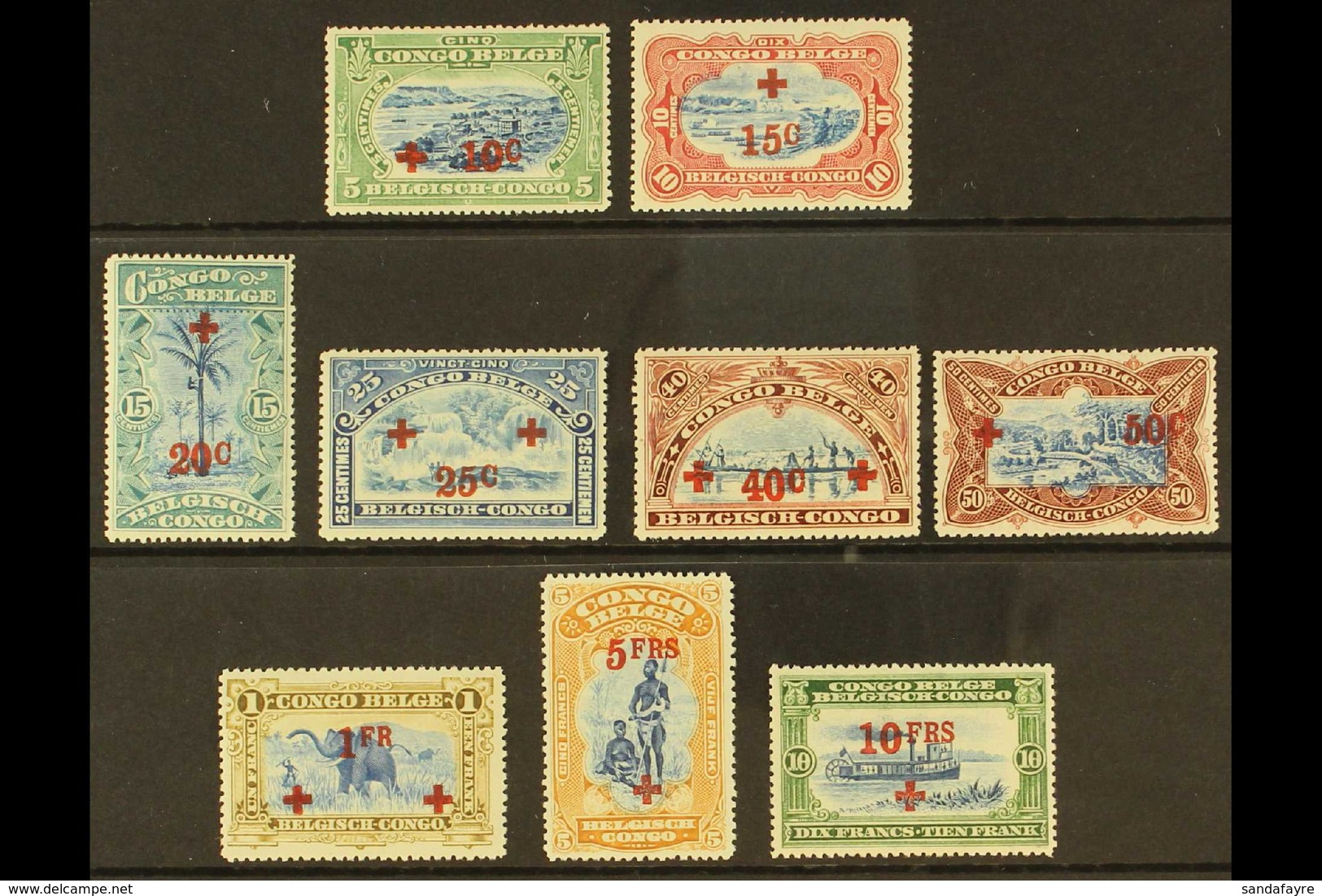 BELGIAN CONGO 1918 Red Cross Surcharges Set, SG 78/86, Mi 33/41, Never Hinged Mint (9 Stamps). For More Images, Please V - Altri & Non Classificati