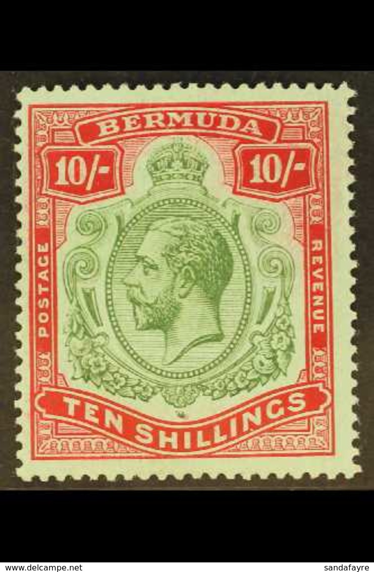 1918-22 10s Green And carmine On Pale Bluish Green, BREAK IN SCROLL, SG 54a, Superb Never Hinged Mint. For More Images,  - Bermuda