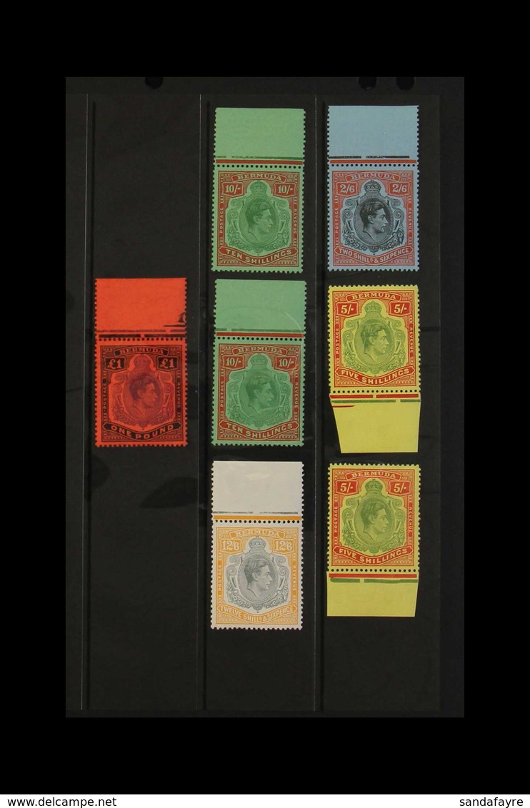 1950-53 KGVI KEYPLATES NEVER HINGED MINT Perf. 13 Marginal Examples, Lightly Hinged In Margins, With 2s.6d, 5s (both), 1 - Bermuda