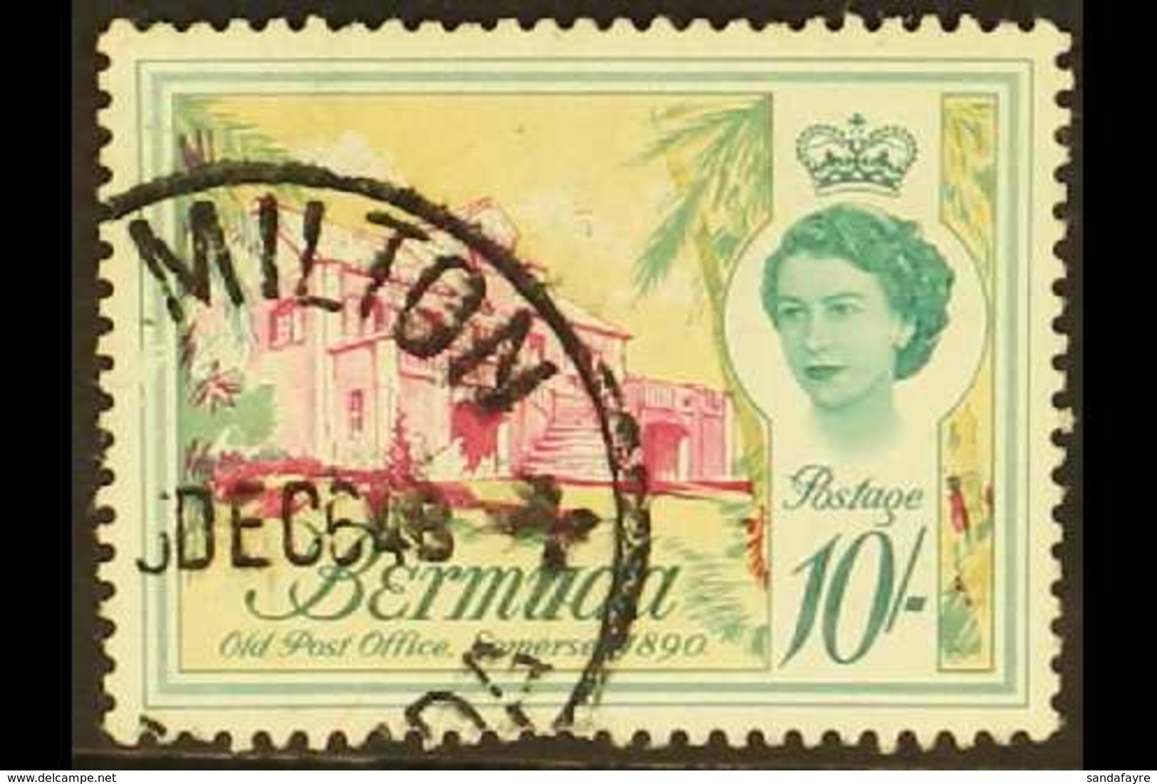1962 10s Multicoloured, Old Post Office, Variety "wmk Inverted", SG 178w, Very Fine Used. Scarce Stamp. RPS Cert. For Mo - Bermuda