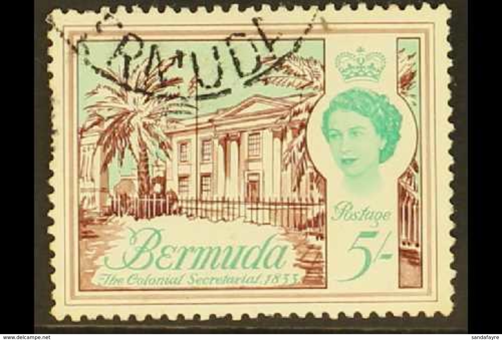 1962 5s Brown Purple And Blue Green, Colonial Secretariat, Variety "wmk Inverted", SG 177w, Used. Scarce Stamp, Perfs Ro - Bermuda