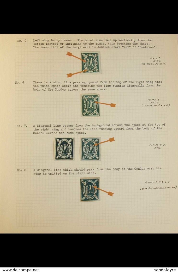 1867-68 5C GREEN CONDORS SPECIALIZED COLLECTION. A Wonderful Olde- Tyme Collection Annotated To A High Specialized Stand - Bolivia