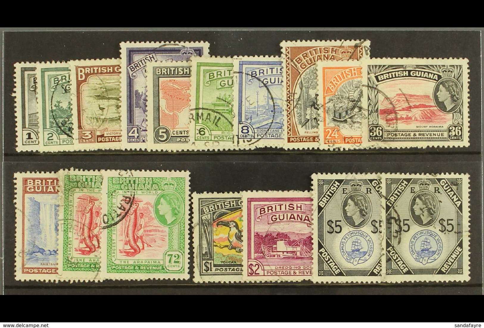 1954-63 Complete QEII Definitives Set, SG 331/345, Plus 72c And $5 DLR Printings, Fine Used. (17 Stamps) For More Images - British Guiana (...-1966)