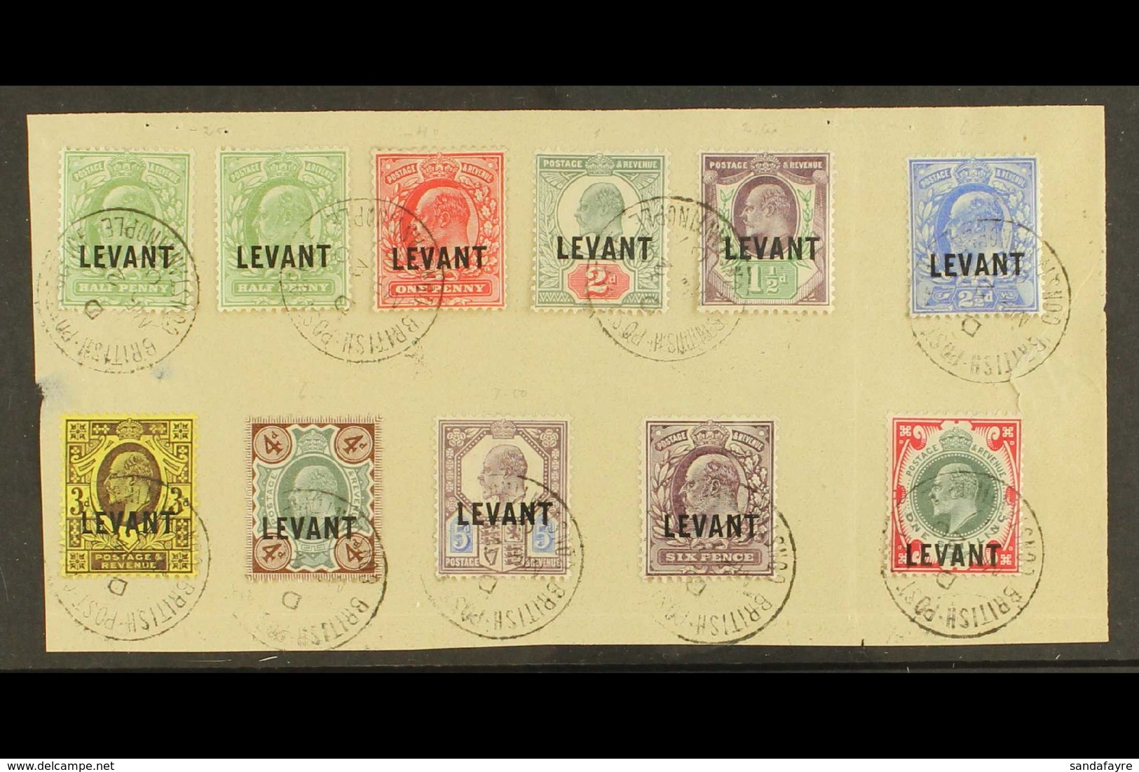 1905 - 1912 Ed VII Set To 1s, SG L1/10, All Mounted On Neat Backing Sheet And Tied By Neat Central British Post Office C - Levant Britannique