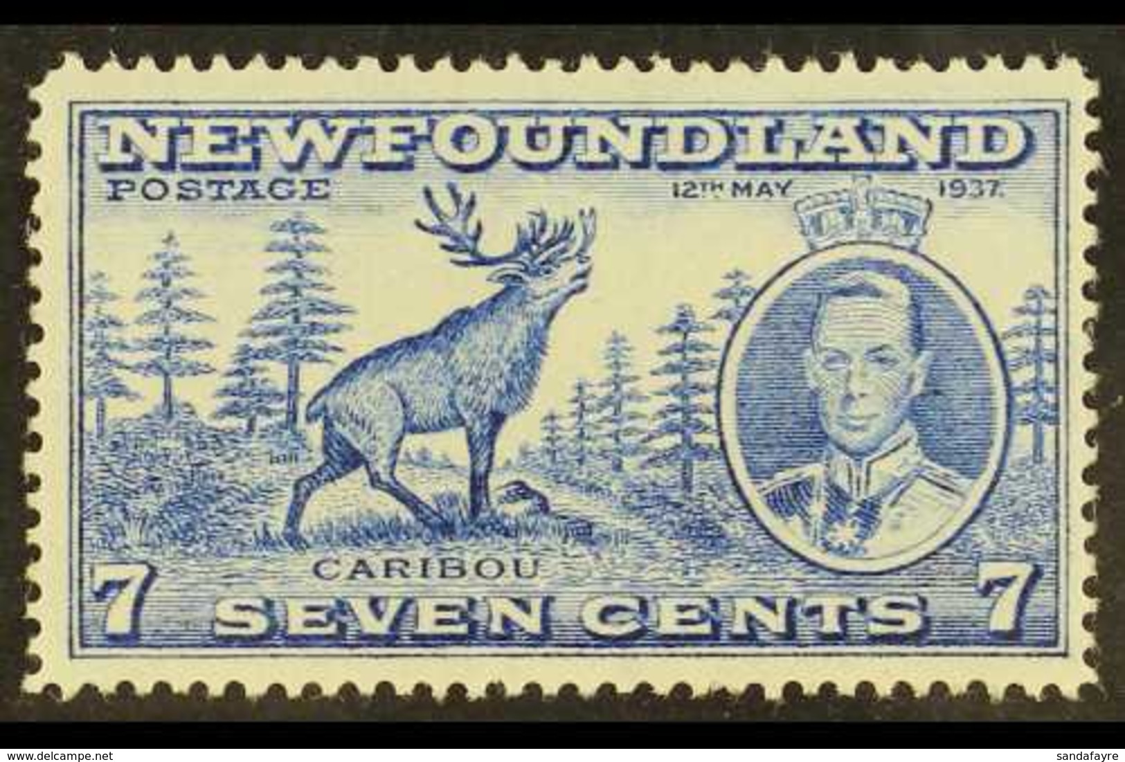 1937 7c Bright Ultramarine, "Caribou", Variety "Re-entry At Right", SG 259b, Very Fine Mint. For More Images, Please Vis - Sonstige & Ohne Zuordnung