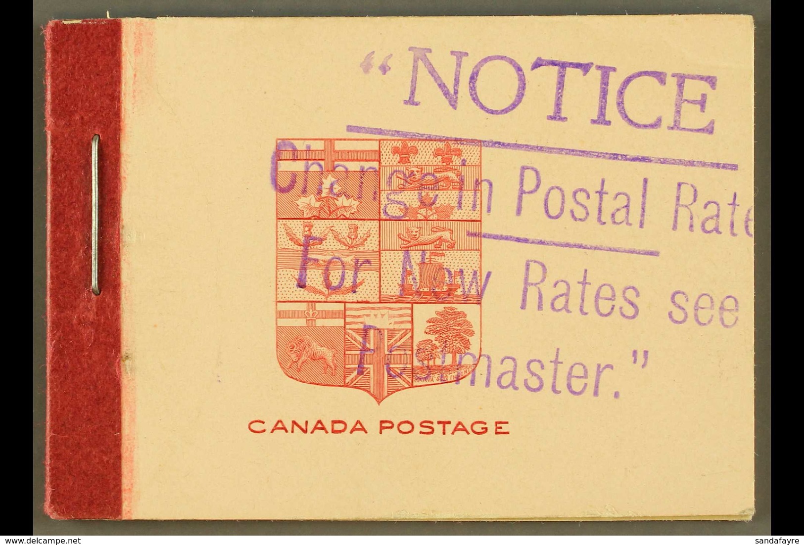 1912-16 25c Booklet With Red On Pink Cover, Cover Bearing "Notice" Handstamp, SG SB 3a, Complete & Very Fine (1 Booklet) - Other & Unclassified