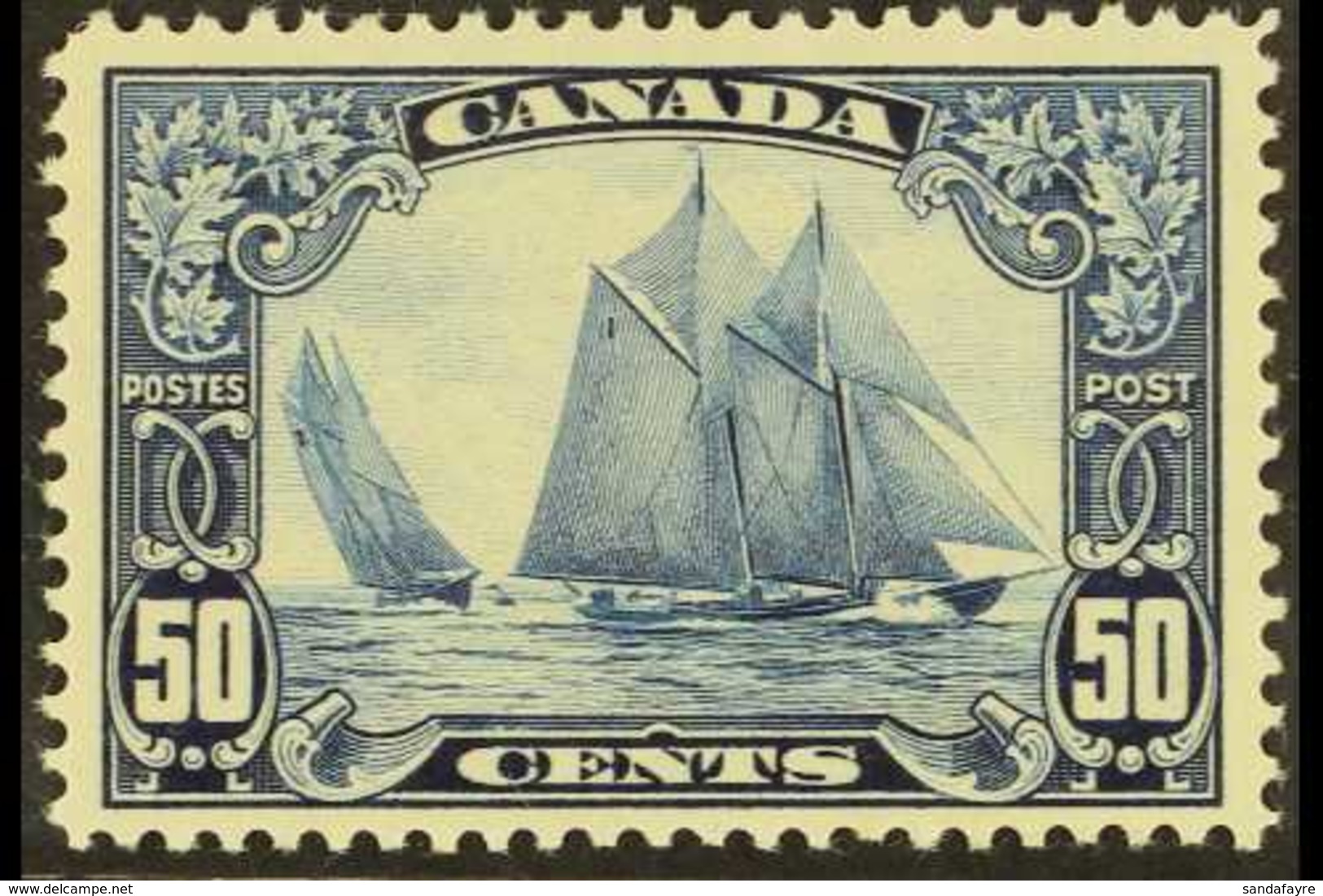 1928-29 50c Blue "Blue Nose" (Fishing Schooner), SG 284, Mint For More Images, Please Visit Http://www.sandafayre.com/it - Other & Unclassified