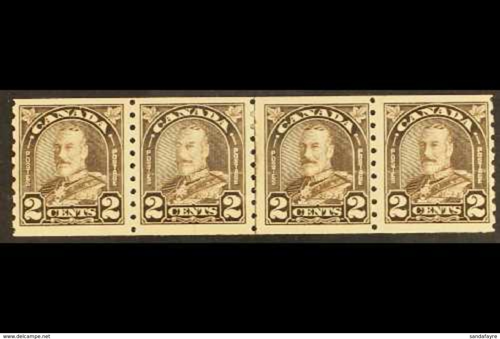 1930-31 "COCK-EYED KING" 2c Deep Brown "Arch Leaf" In Line Coil Strip Of 4 Including "Cock-eyed King" Single With 3 Norm - Other & Unclassified