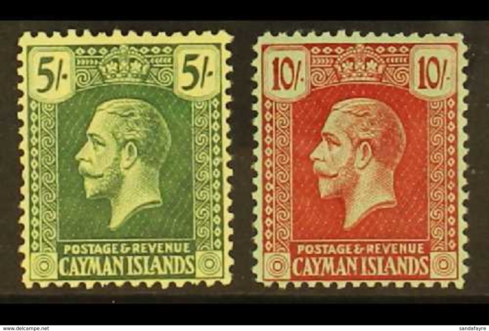 1921-6 5s Yellow-green On Pale Yellow & 10s Carmine On Green, Wmk Mult. Crown CA, SG 64, 67, Very Fine Mint (2 Stamps).  - Cayman (Isole)