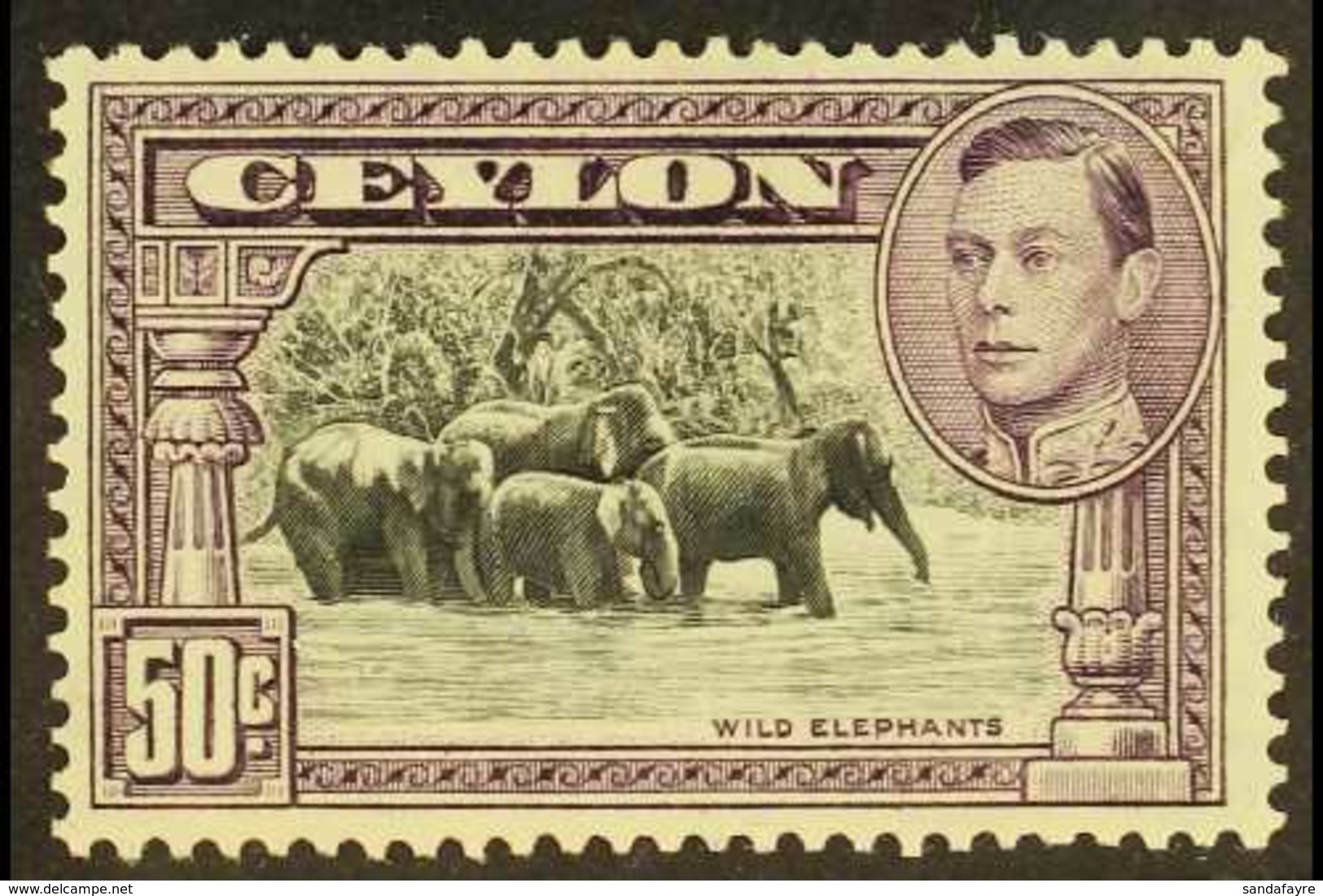 1938-49 50c Black And Mauve, Perf 13 X 13½, SG 394a, Mint With Light Gum Toning Patches. For More Images, Please Visit H - Ceylon (...-1947)