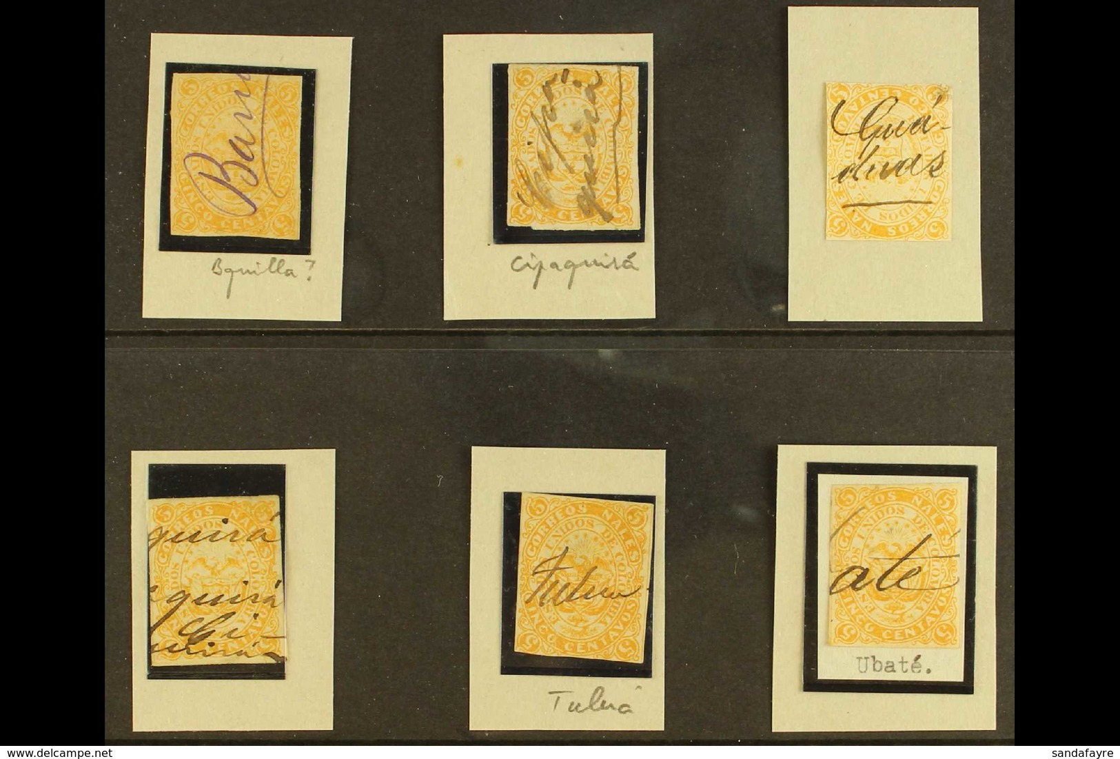 1868 MANUSCRIPT CANCELLATIONS A Neatly Presented Used Collection Of The Scarce 1868 Imperf  5c Orange, Scott 53, SG 51,  - Colombia