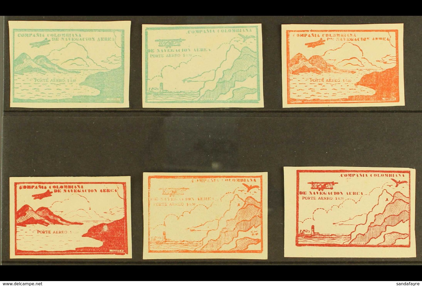 PRIVATE AIR COMPANY 1920 Complete Set With Listed Shades, SG 11/14a, Unused & Without Gum As Issued (6 Stamps) For More  - Colombia