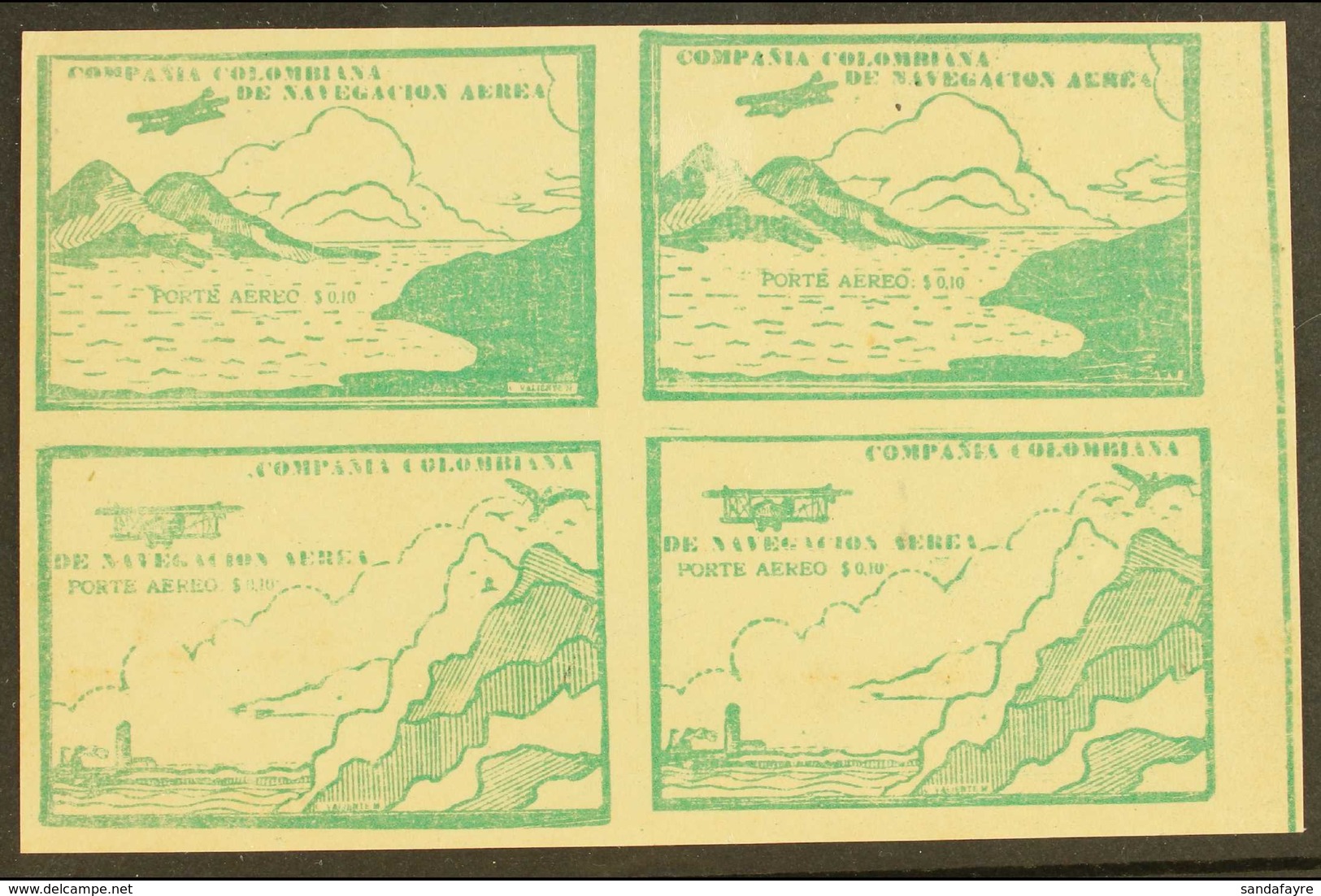 PRIVATE AIRS - COMPANIA COLOMBIANA DE NAVEGACION AREA 1920 (Oct) 10c Green "Sea And Mountains" And "Cliffs And Lighthous - Colombie