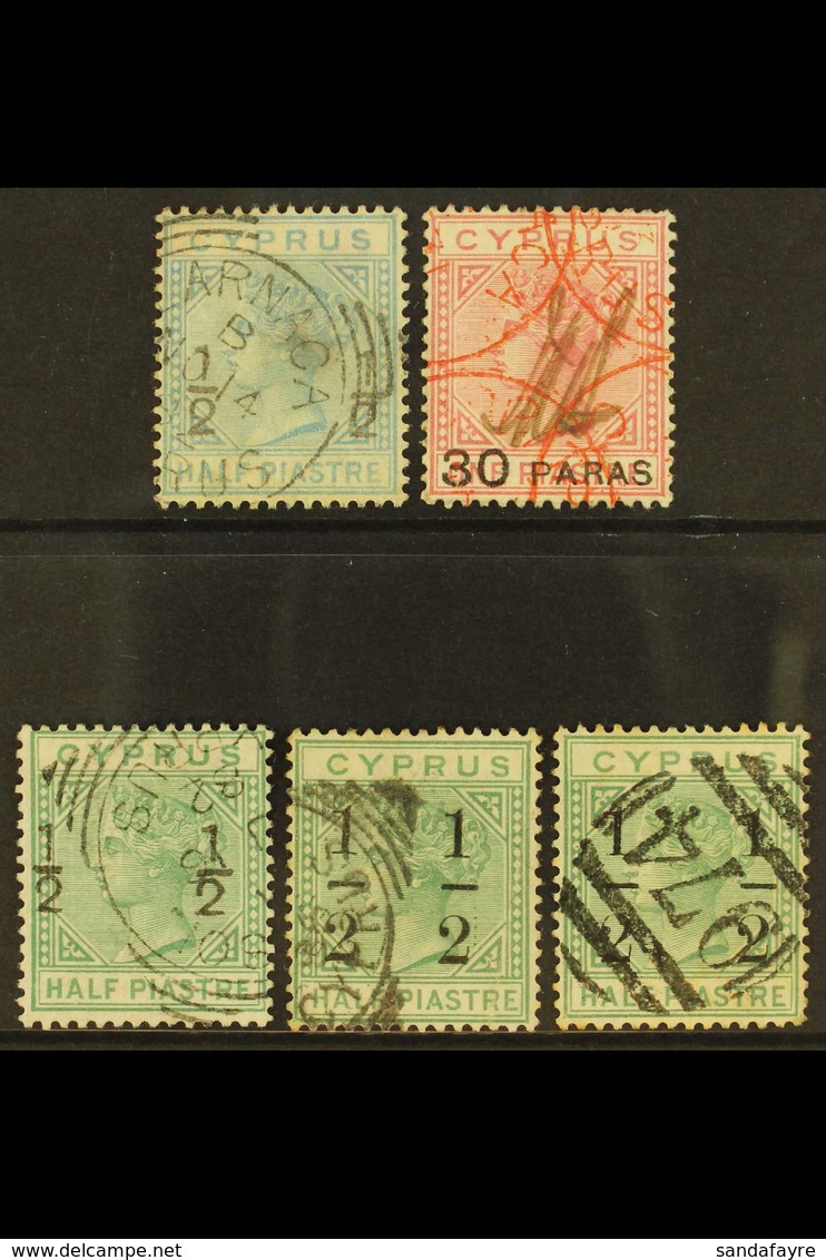1882-86 SURCHARGES Fine Used Group With 1882 CC ½d SG 23, 30pa On 1pi With Red Cds And Manuscript Initials, CA ½ On ½pi  - Other & Unclassified