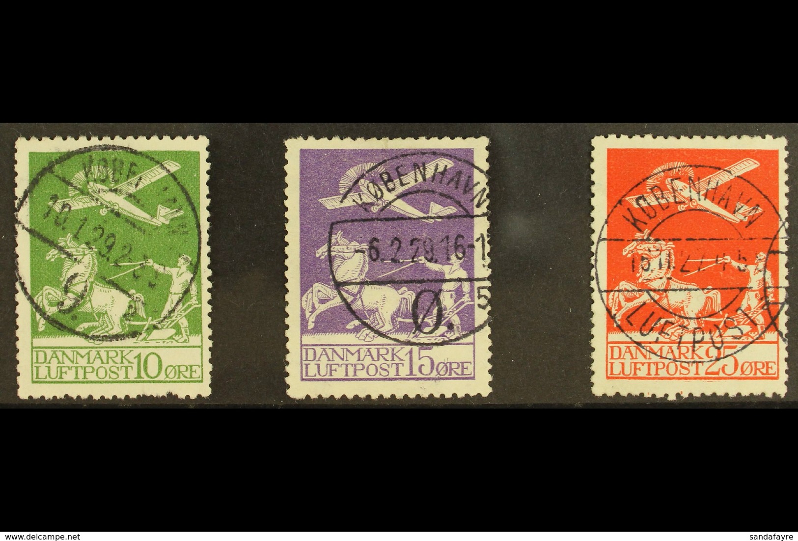 1925-26 10 Ore, 15 Ore, And 25 Ore Air Set, Michel 143/145 Or SG 224/226, Fine Used With Neat Cds Cancels. (3 Stamps)  F - Other & Unclassified