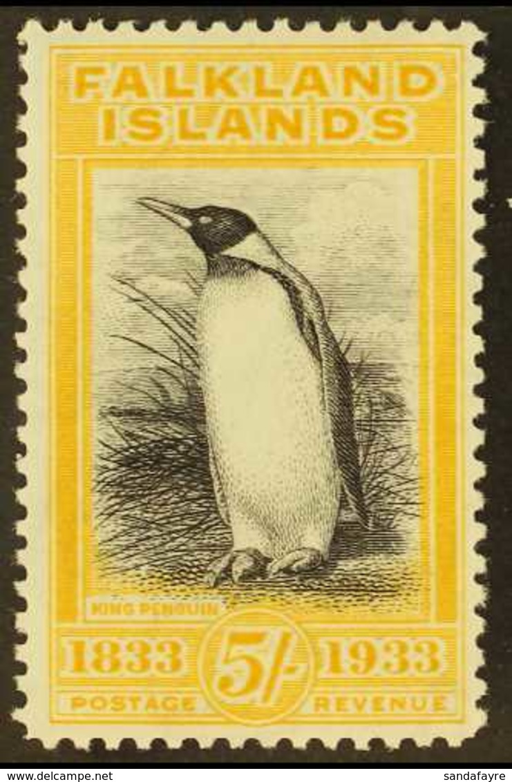 1933 5s Black And Yellow King Penguin, SG 136, Mint Lightly Hinged With Slightly Creamy Gum. Lovely Fresh Appearance. Fo - Falkland Islands