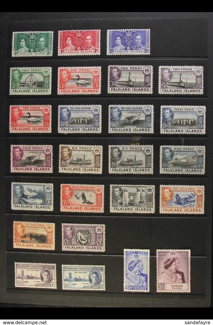 1937-1952 KGVI COMPLETE VERY FINE MINT A Delightful Complete Basic Run From SG 143 Right Through To SG 185. Fresh And At - Falklandinseln