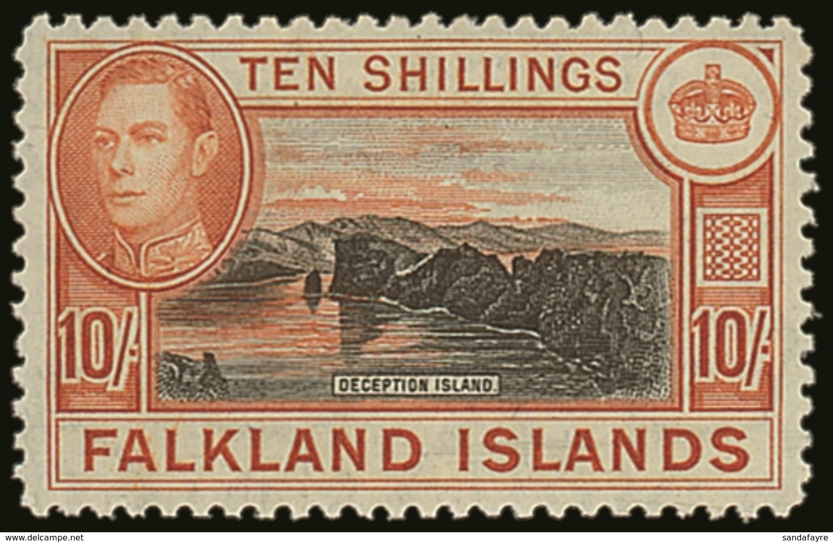 1938-50 10s Black And Orange-brown, SG 162, Very Fine Mint. For More Images, Please Visit Http://www.sandafayre.com/item - Falkland Islands