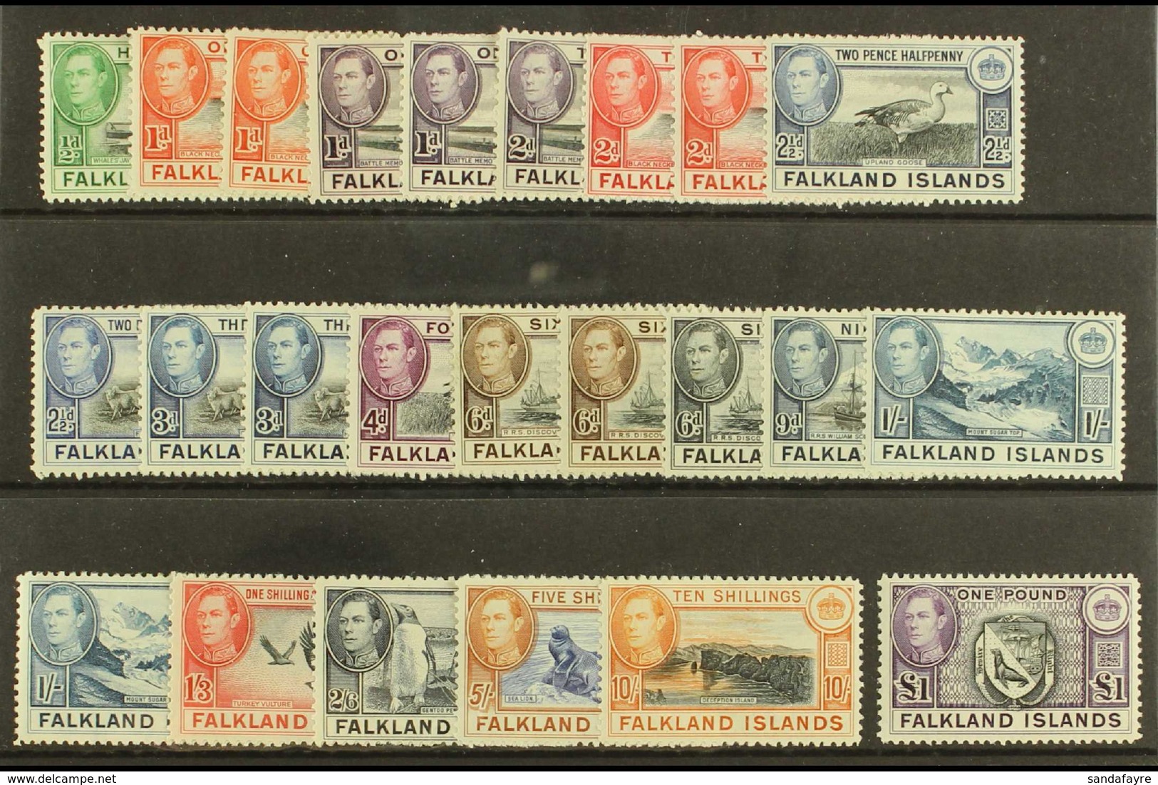 1938-50 Pictorial Definitive Set Plus Some Additional Shades, SG 146/63, Fine, Lightly Hinged Mint (24 Stamps) For More  - Falkland Islands