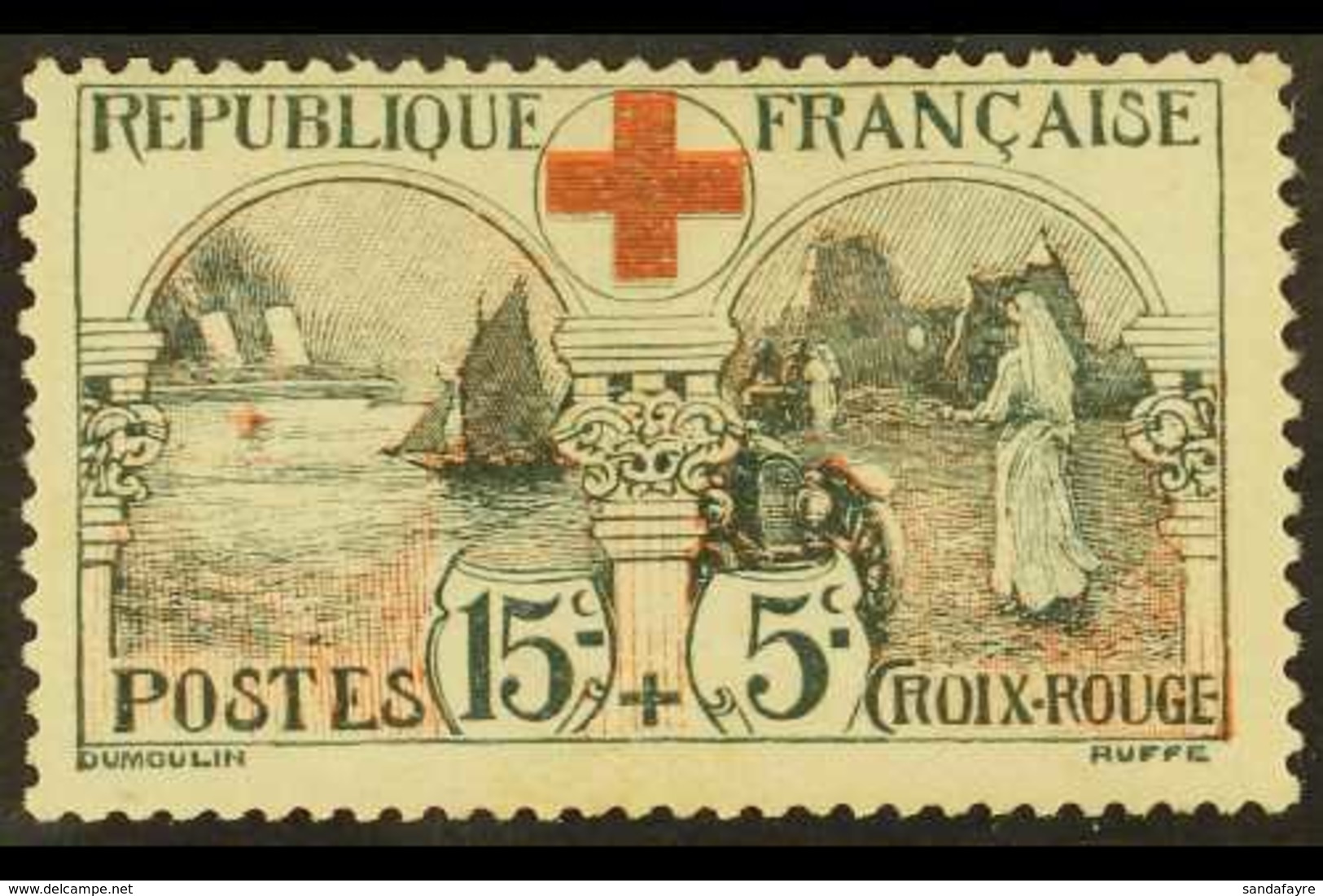 1918 15c+5c Red & Grey-green Red Cross Fund (SG 378, Yvert 156), Never Hinged Mint, Fresh. For More Images, Please Visit - Autres & Non Classés