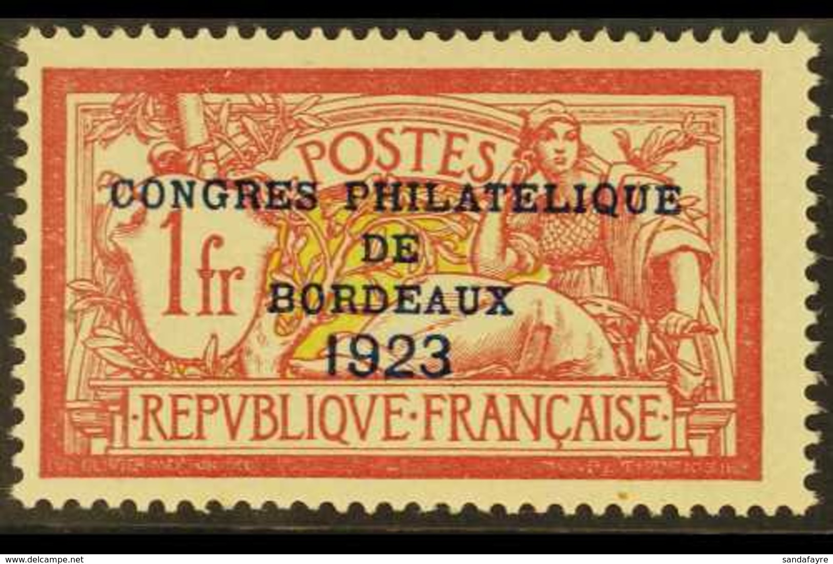 1923 1f Lake & Yellow-green Bordeaux Philatelic Congress Overprint (SG 400e, Yvert 182), Never Hinged Mint, Fresh. For M - Other & Unclassified