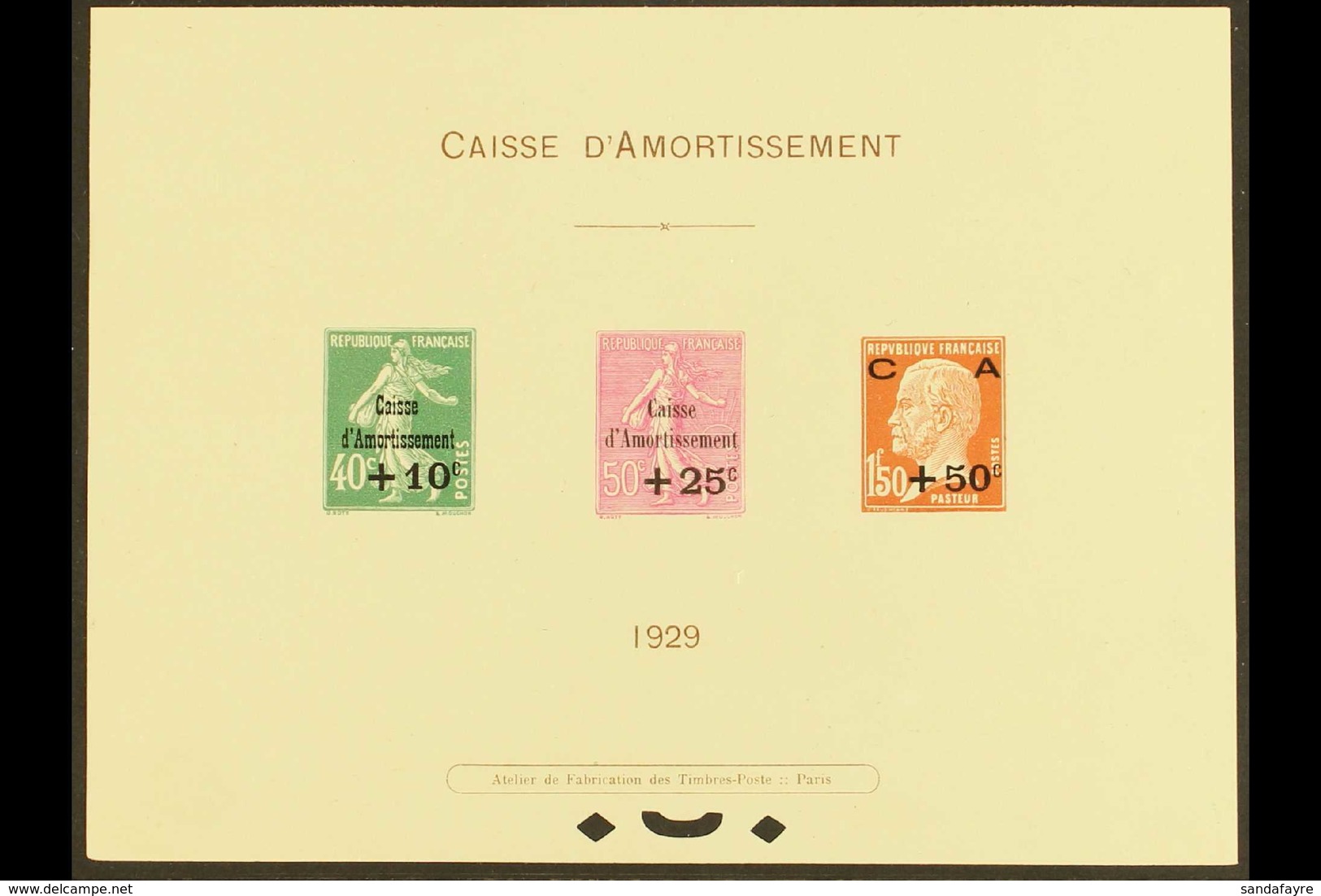 1929 Sinking Fund "Caisse D'Amortissement" Overprints EPREUVE COLLECTIVE (Yvert 253/55, SG 476/78), Fine & Fresh Conditi - Other & Unclassified