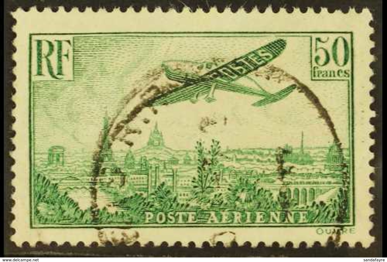 1936 50c Yellow-green Air Aircraft Over Paris (Yvert 14, SG 540), Fine Cds Used, Fresh. For More Images, Please Visit Ht - Other & Unclassified