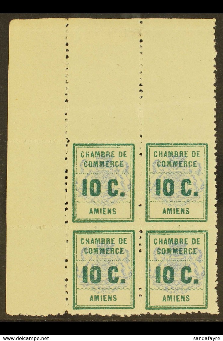 CHAMBER OF COMMERCE (AMIENS) 1909 10c Deep Green And Pale Blue, Yvert 1, A Superb Mint Corner Marginal BLOCK OF FOUR Wit - Other & Unclassified