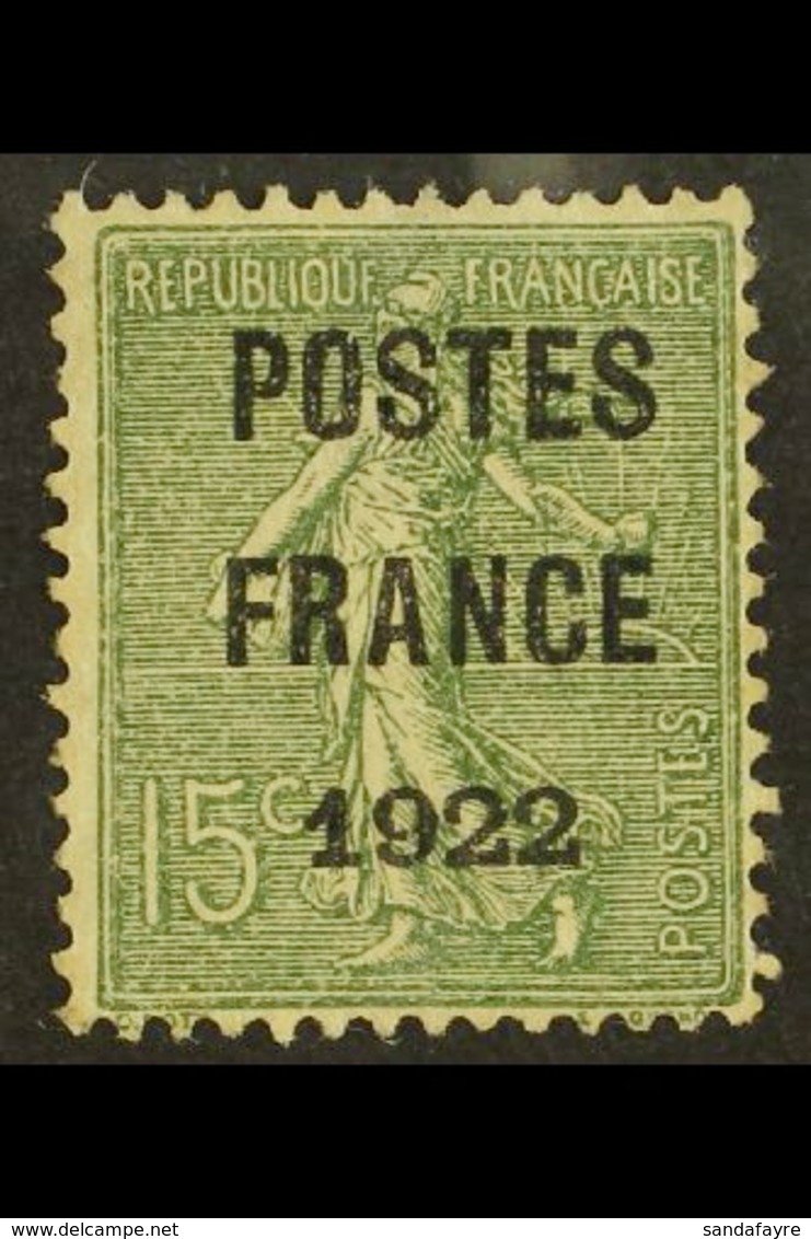 PREOBLITERES 1922 15c Olive With "POSTES / FRANCE / 1922" Precancel, Yvert 37, No Gum, Small Thin.  For More Images, Ple - Other & Unclassified