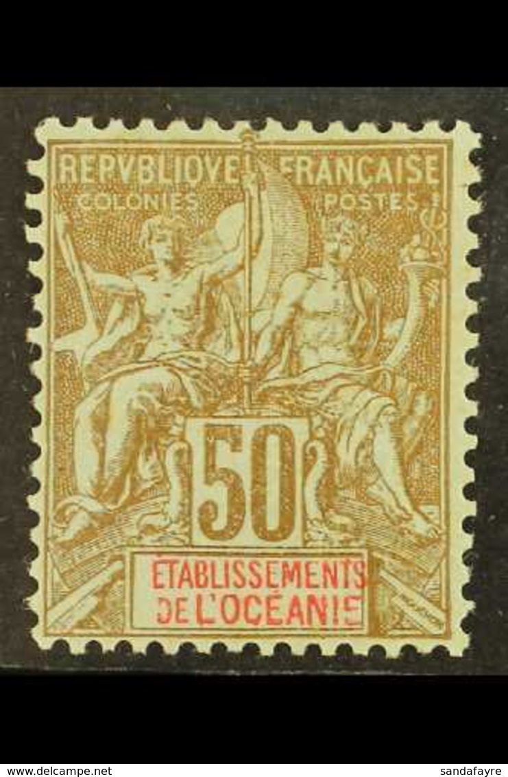 FRENCH OCEANIC SETTLEMENTS 1900 50c Bistre And Azure, Yv 20, Very Fine Mint. For More Images, Please Visit Http://www.sa - Sonstige & Ohne Zuordnung