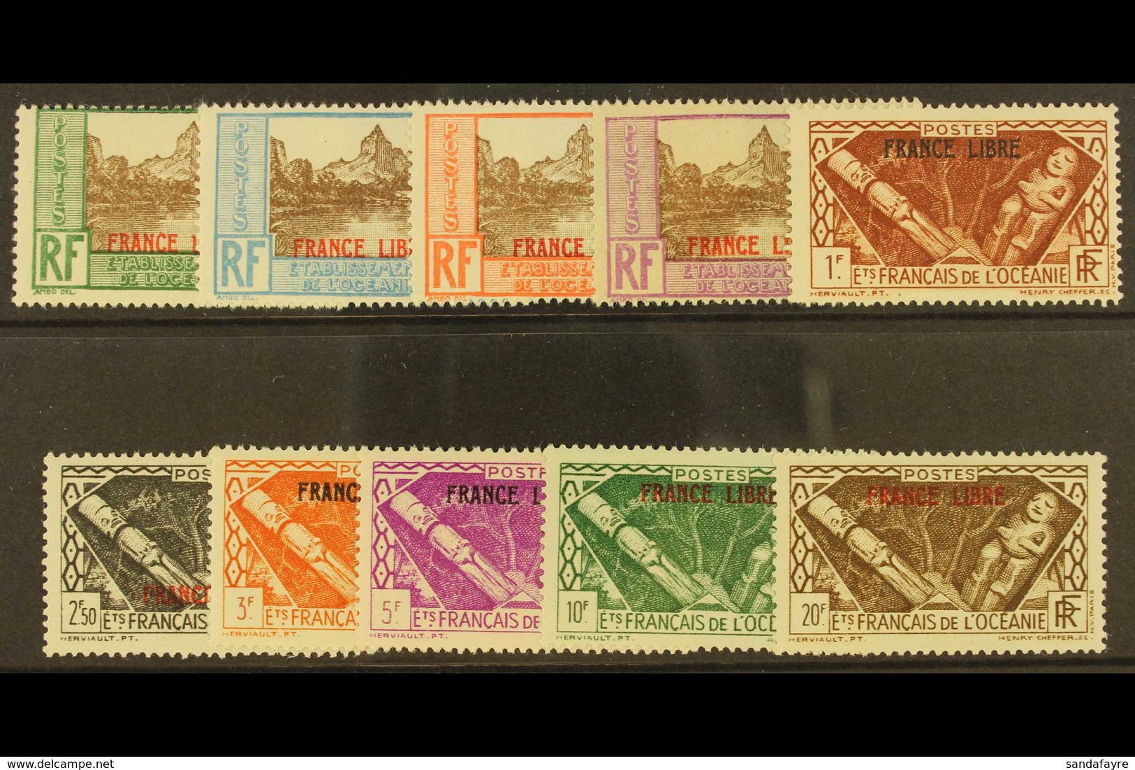 FRENCH OCEANIA 1941 "France Libre" Overprint Set Complete, Yv 140/9, Very Fine Mint. (10 Stamps) For More Images, Please - Altri & Non Classificati