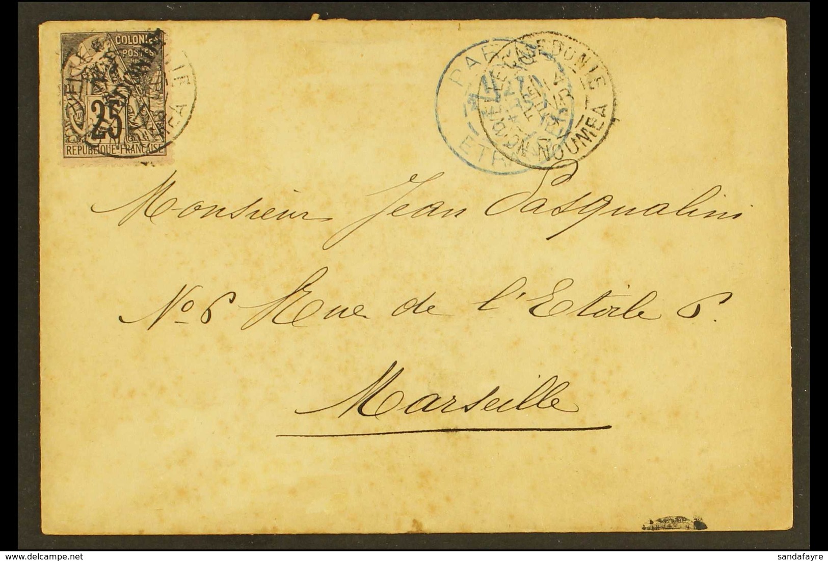 NEW CALEDONIA 1893 (14 Feb) Envelope To Marseilles Bearing 1892 Handstamped 25c Black On Rose (Yvert 29, SG 25) Tied By  - Altri & Non Classificati