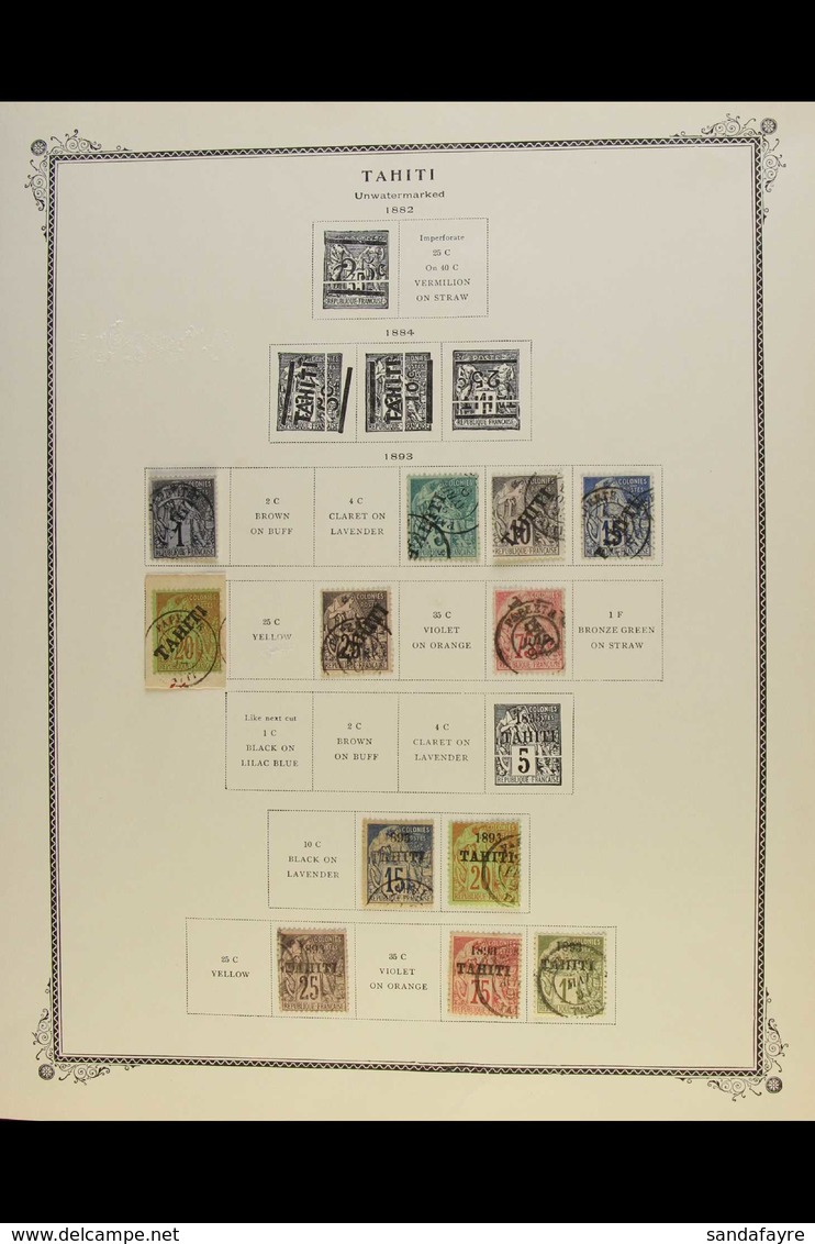 TAHITI 1893 - 1903 Very Fine Used Selection On Preprinted Pages Including 1893 1c Black On Blue, 5c Green, 10c, 15c 20c  - Sonstige & Ohne Zuordnung