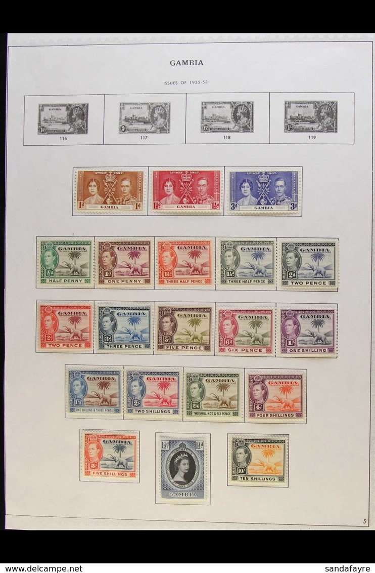 1937-1959 COMPLETE MINT COLLECTION Presented On A Pair Of Printed Album Pages, A Complete Run From KGVI Coronation To QE - Gambia (...-1964)