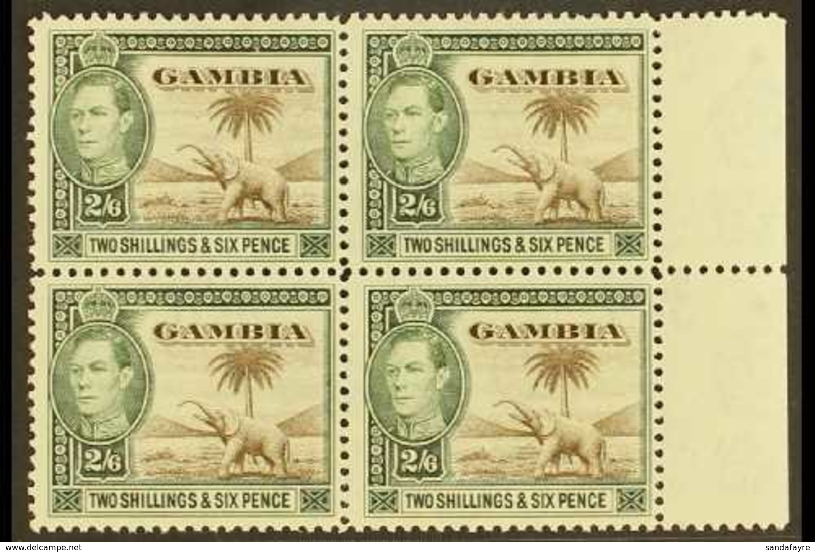 1938-46 2s6d Sepia & Dull Green, SG 158, Never Hinged Mint Marginal Block Of 4 (4) For More Images, Please Visit Http:// - Gambia (...-1964)