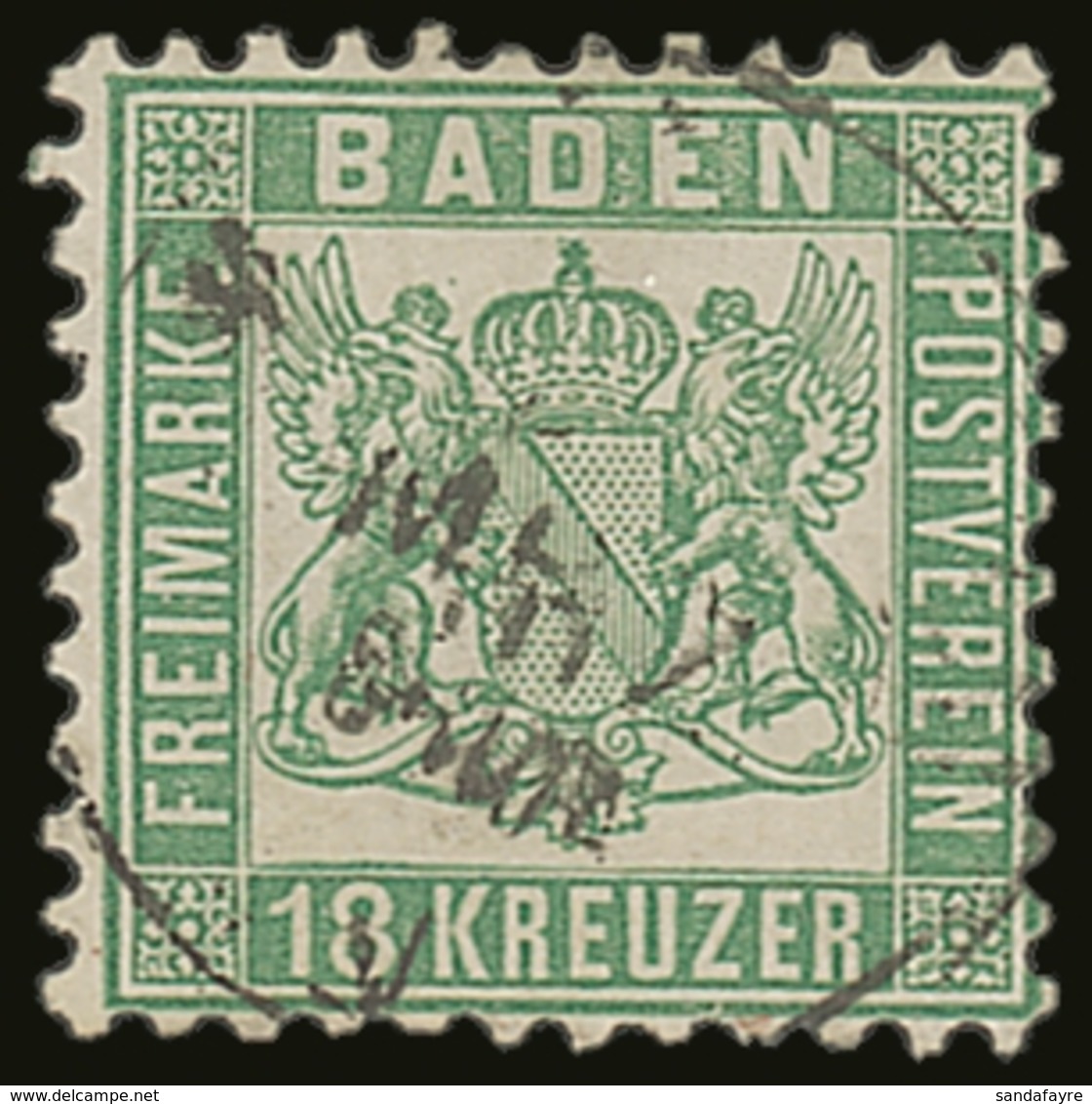 BADEN 1862 18kr Bright Green, Perf 10, Mi 21a, Very Fine Used With Neat Cds Cancel. For More Images, Please Visit Http:/ - Altri & Non Classificati