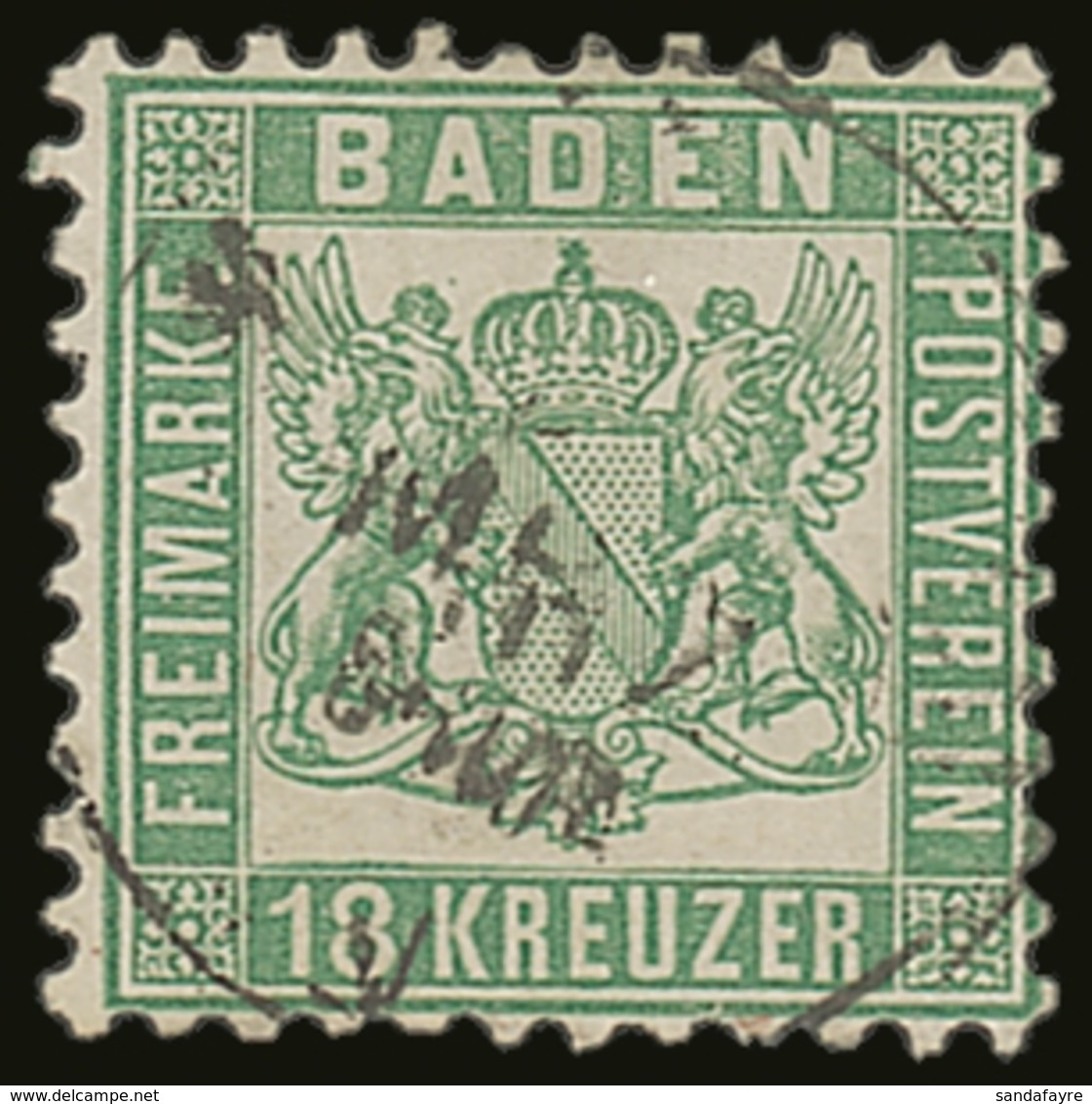 BADEN 1862 18kr Bright Green, Perf 10, Mi 21a, Very Fine Used With Neat Cds Cancel. For More Images, Please Visit Http:/ - Other & Unclassified