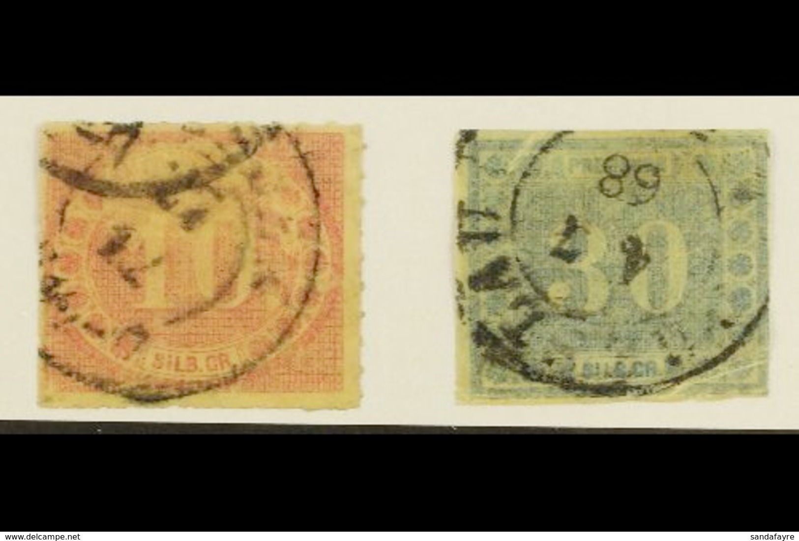 PRUSSIA 1866 (printed In Reverse On Transparent Paper) 10sgr Rose And 30sgr Blue (Mi 20/21, SG 38/39) Cds Used, Small Fa - Other & Unclassified