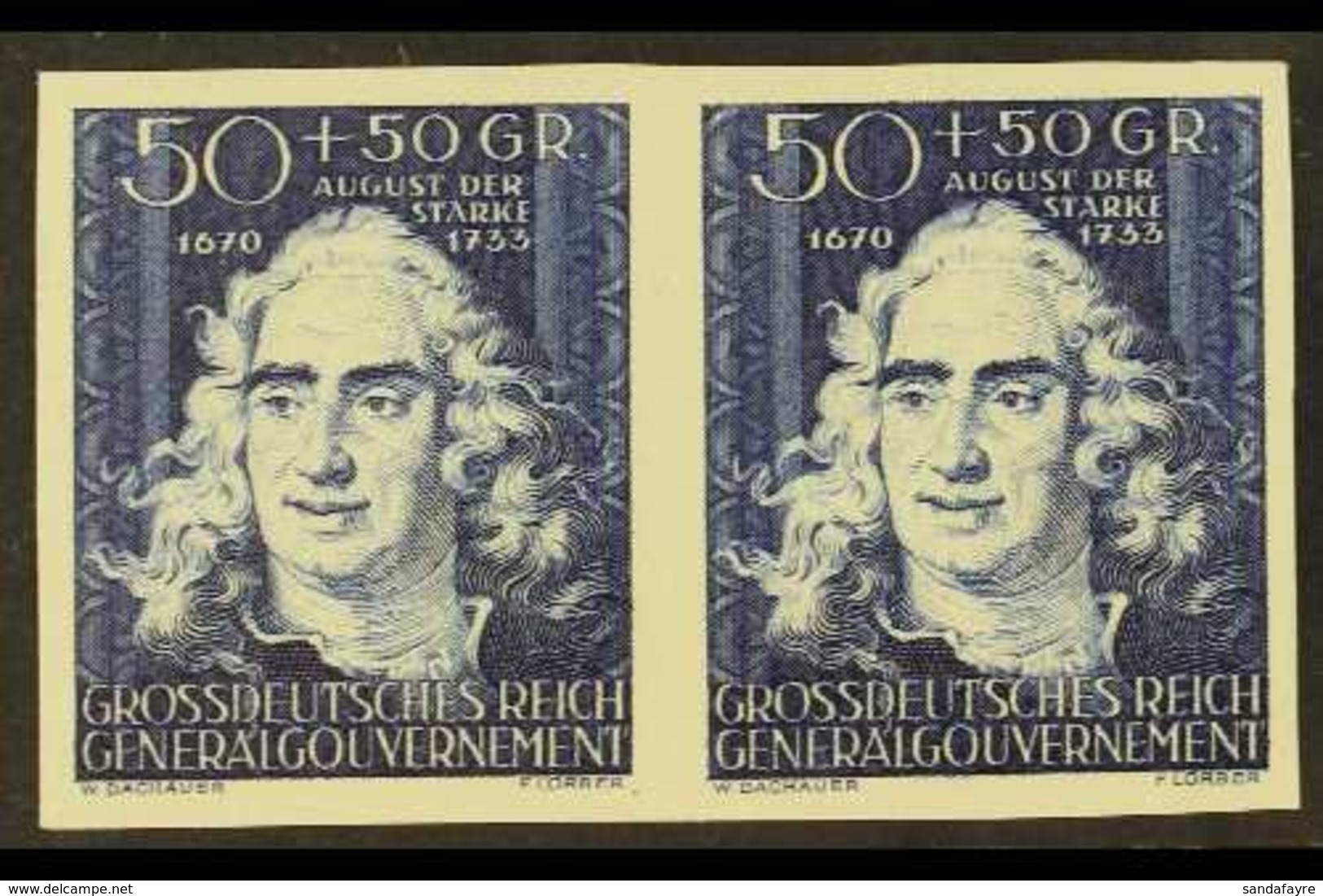 GENERALGOUVERNEMENT 1944 50g+50g Blue Culture Fund IMPERF, Michel 123 U, Never Hinged Mint Horizontal IMPERF PAIR, Fresh - Other & Unclassified