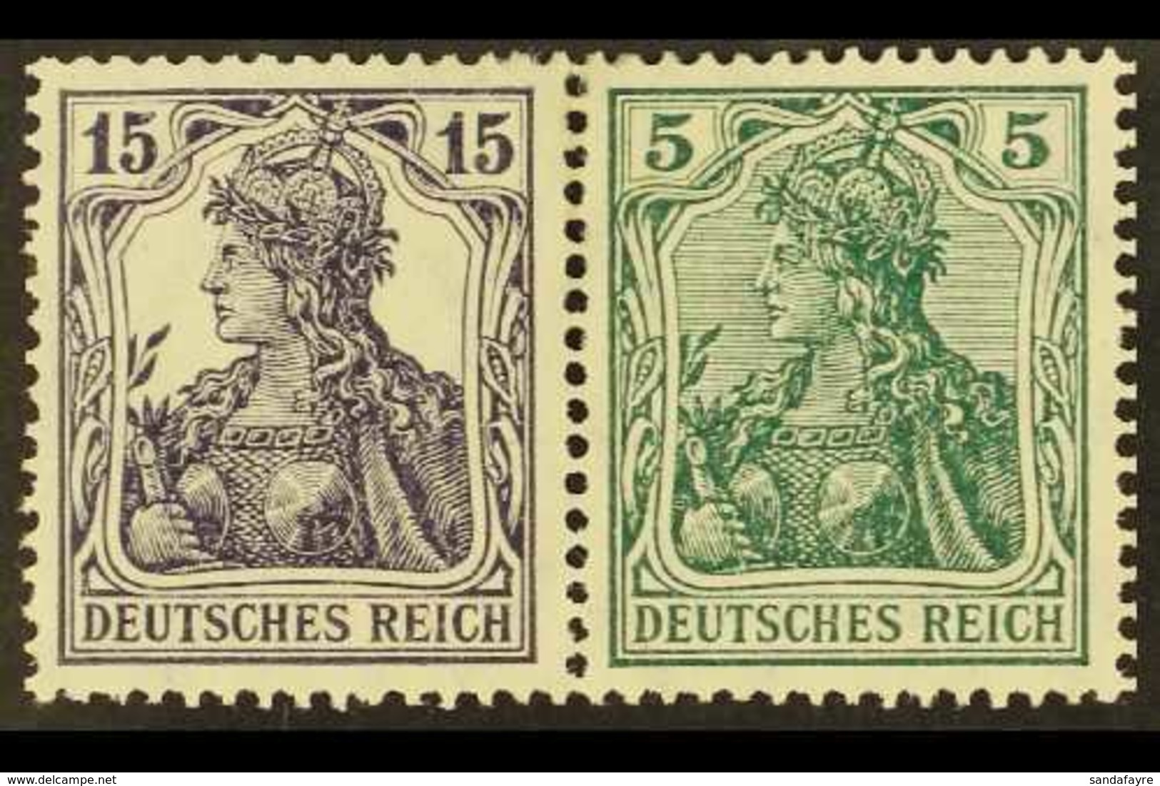 1917-18 15pf+5pf Germania Horizontal SE-TENANT PAIR, Michel W 9aa, Fine Mint, Fresh. (2 Stamps) For More Images, Please  - Other & Unclassified