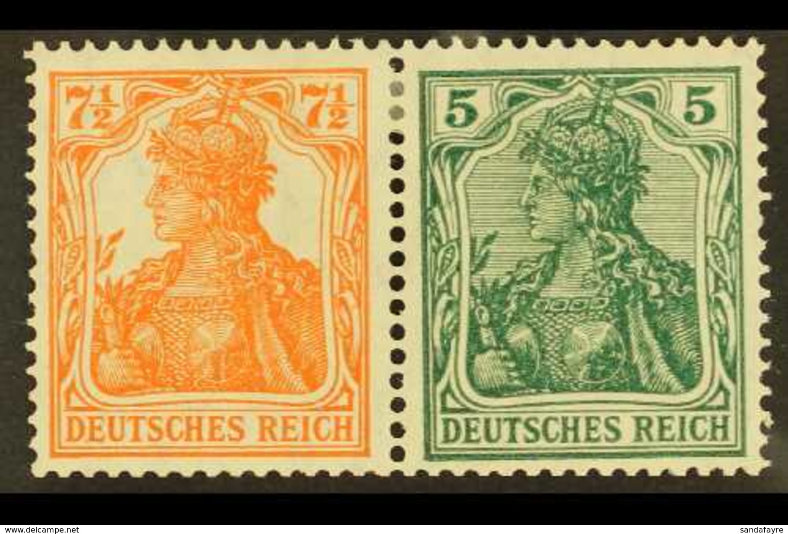 1918-19 7½pf+5pf Germania Horizontal SE-TENANT PAIR, Michel W 6ab, Very Fine Mint, Fresh. (2 Stamps) For More Images, Pl - Altri & Non Classificati