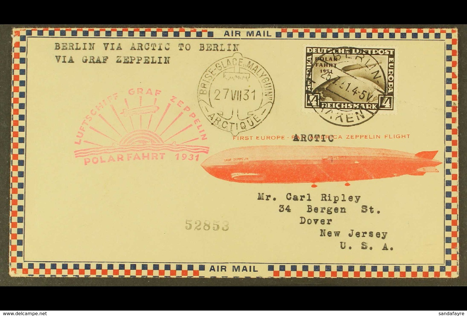 1931 GRAF ZEPPELIN POLAR FLIGHT, Superb Airmail Cover Franked Germany 1931 4Rm Polar Flight Adhesive Tied By Berlin Cds  - Other & Unclassified