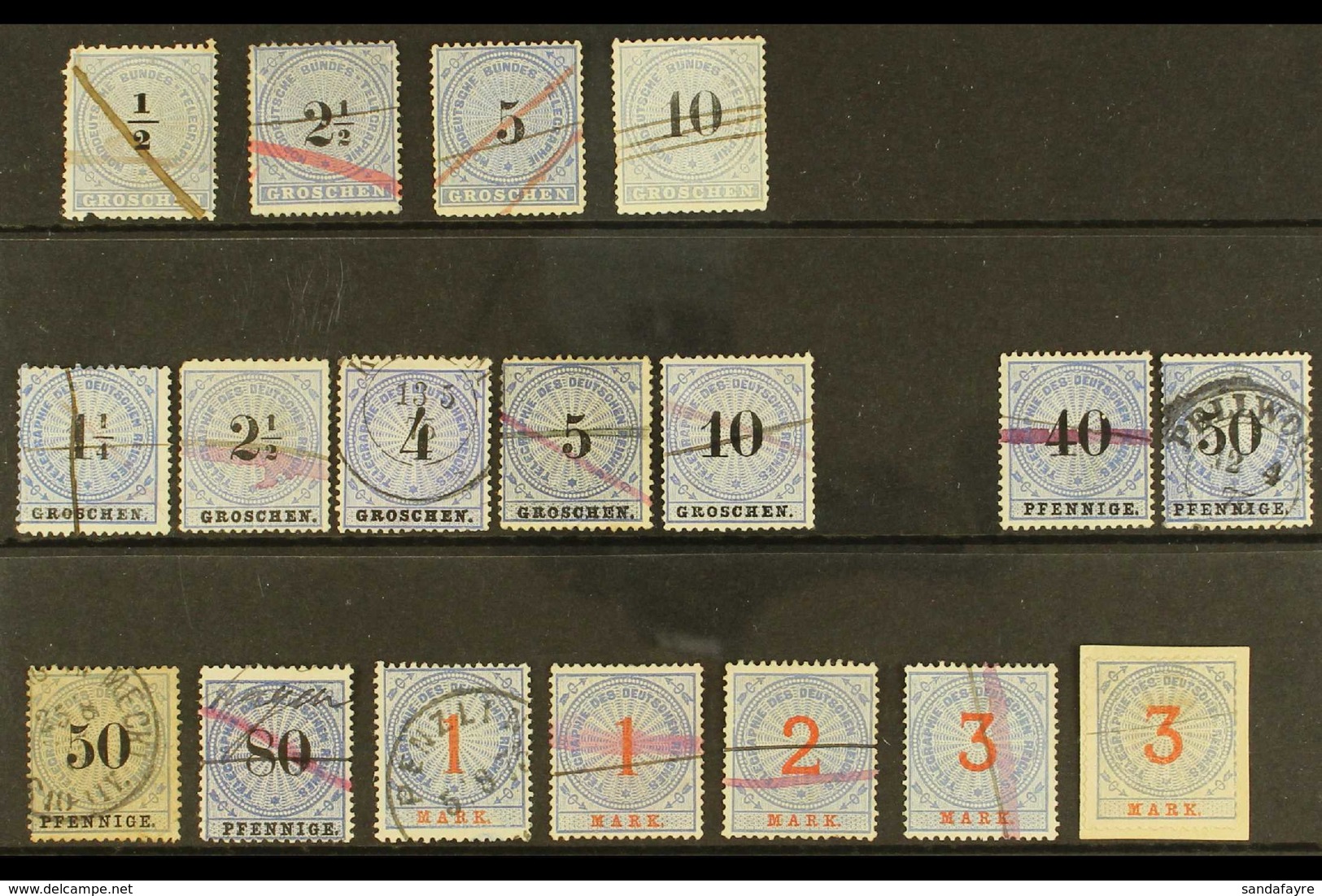 TELEGRAPH STAMPS 1869-1875 USED SELECTION On A Stock Card, Includes North German Confederation 1869 ½g (small Faults), 2 - Other & Unclassified