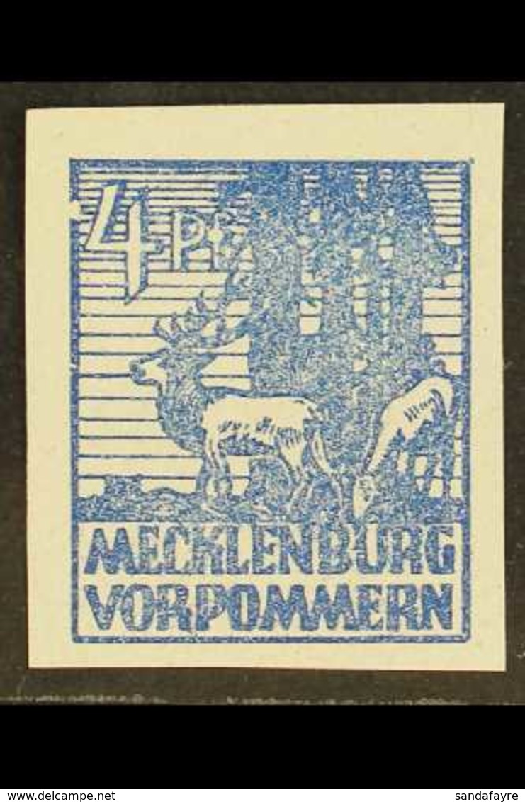 RUSSIAN ZONE MECKLENBURG-VORPOMMERN 1946 4pf Blue With 'left Frame Next To "4" Broken' PLATE FLAW, Michel 30 XIX, Never  - Other & Unclassified
