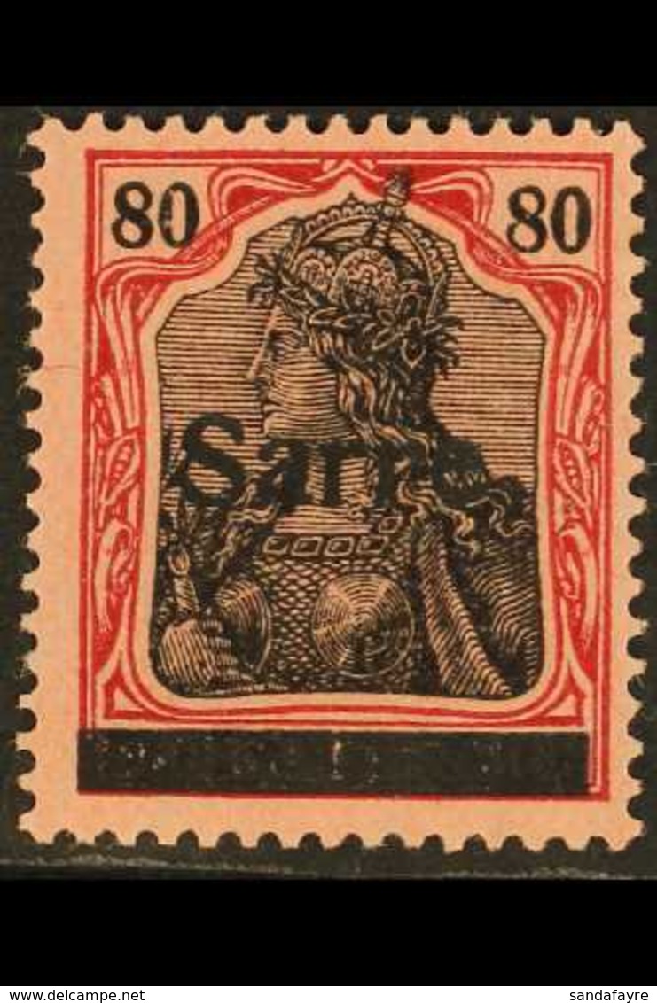 1920 80pf Black & Bright Carmine On Carmine "Sarre" Overprint Type I With Broken Bar PLATE FLAW, Michel 16 I PF A (SG 16 - Other & Unclassified